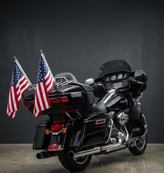 2Pack 6x9" American & Eagle Motorcycle Flags Kit – Chrome 13" Flagpoles & Mounts for Harley, Honda Goldwing, Yamaha & More