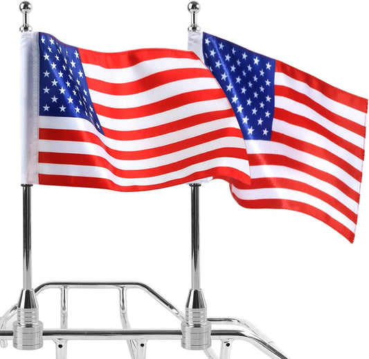 2 Pack Chrome Harley Davidson Motorcycle Flagpole Mount W/ American Flags