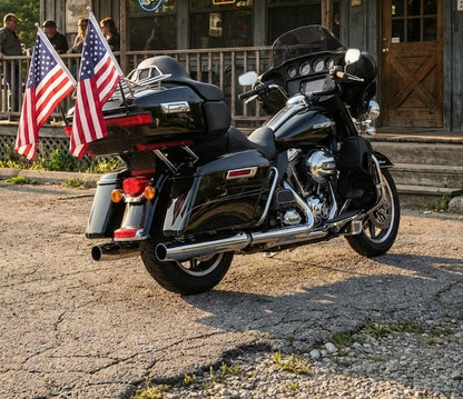2 Pack Chrome Harley Davidson Motorcycle Flagpole Mount W/ American Flags