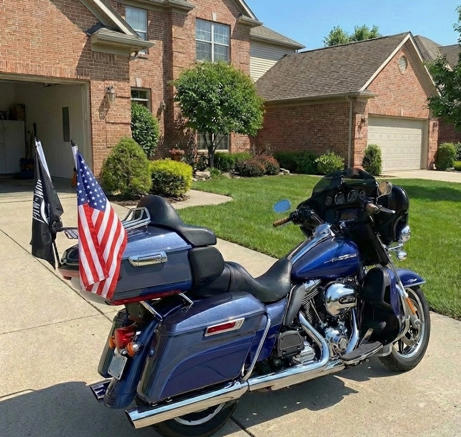 2Pack Harley Davidson Motorcycle Flagpole Mount Kit  1/2" Luggage Rack – 6" x 9" American & Skull Flags Stainless Steel Pole