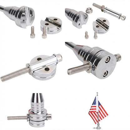 2 Pack Chrome Harley Davidson Motorcycle Flagpole Mount W/ American Flags