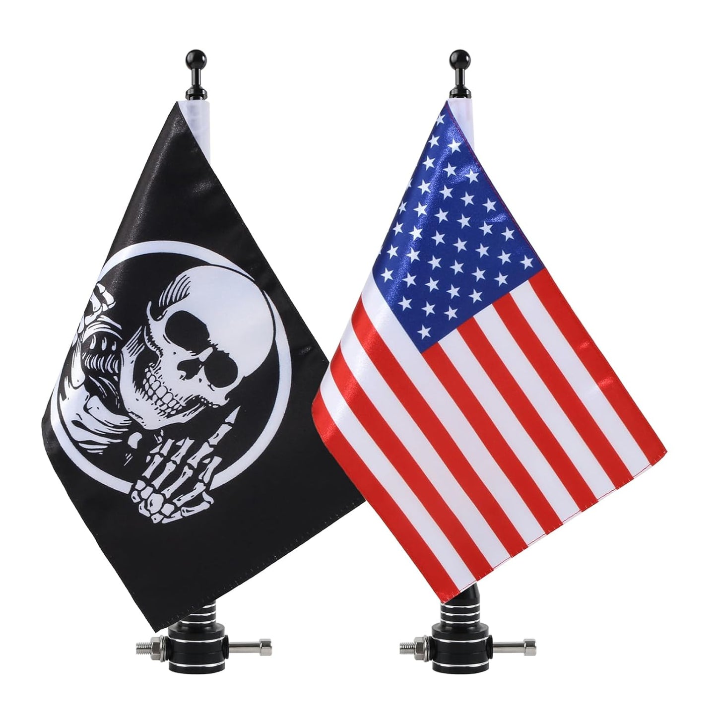 2Pack Harley Davidson Motorcycle Flagpole Mount Kit  1/2" Luggage Rack – 6" x 9" American & Skull Flags Stainless Steel Pole