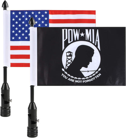 2Pack Foldable Harley Davidson Motorcycle Flag Mount Kit w/ USA & POW MIA Flags for Luggage Racks