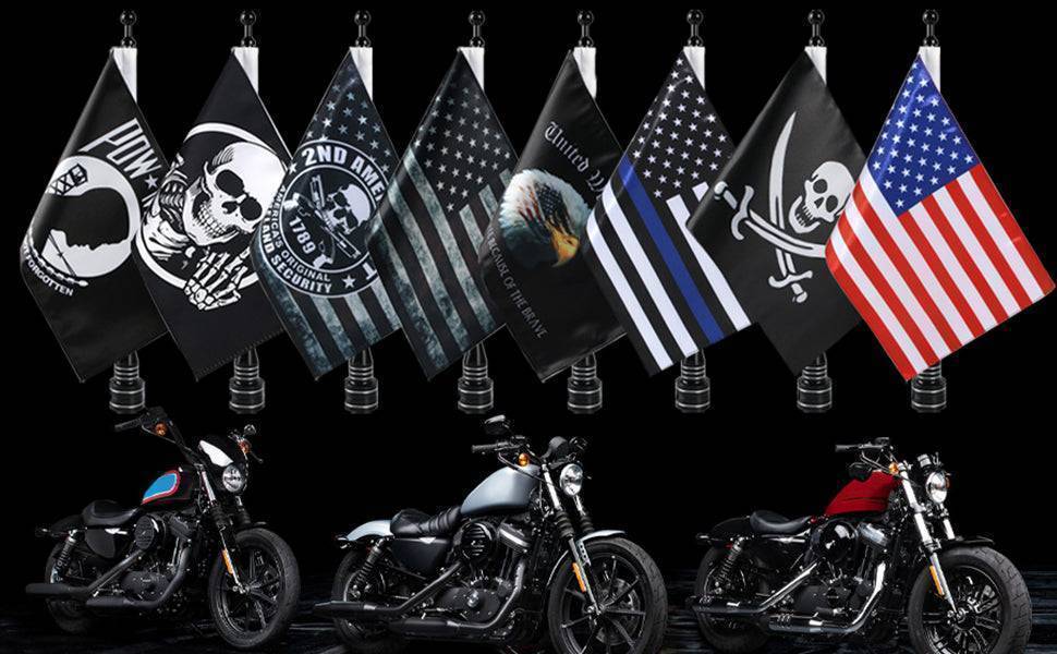 2Pack American Flag Flagpole Mount POW MIA For Harley Davidson