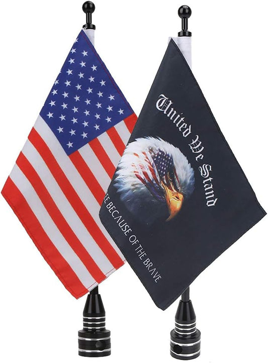 2Pack 6x9" American & Eagle Motorcycle Flags Kit – Chrome 13" Flagpoles & Mounts for Harley, Honda Goldwing, Yamaha & More