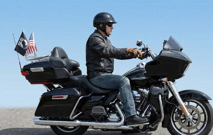 2Pack Foldable Chrome Harley Davidson Flags Pole Mounts -POW/MIA Flags Included