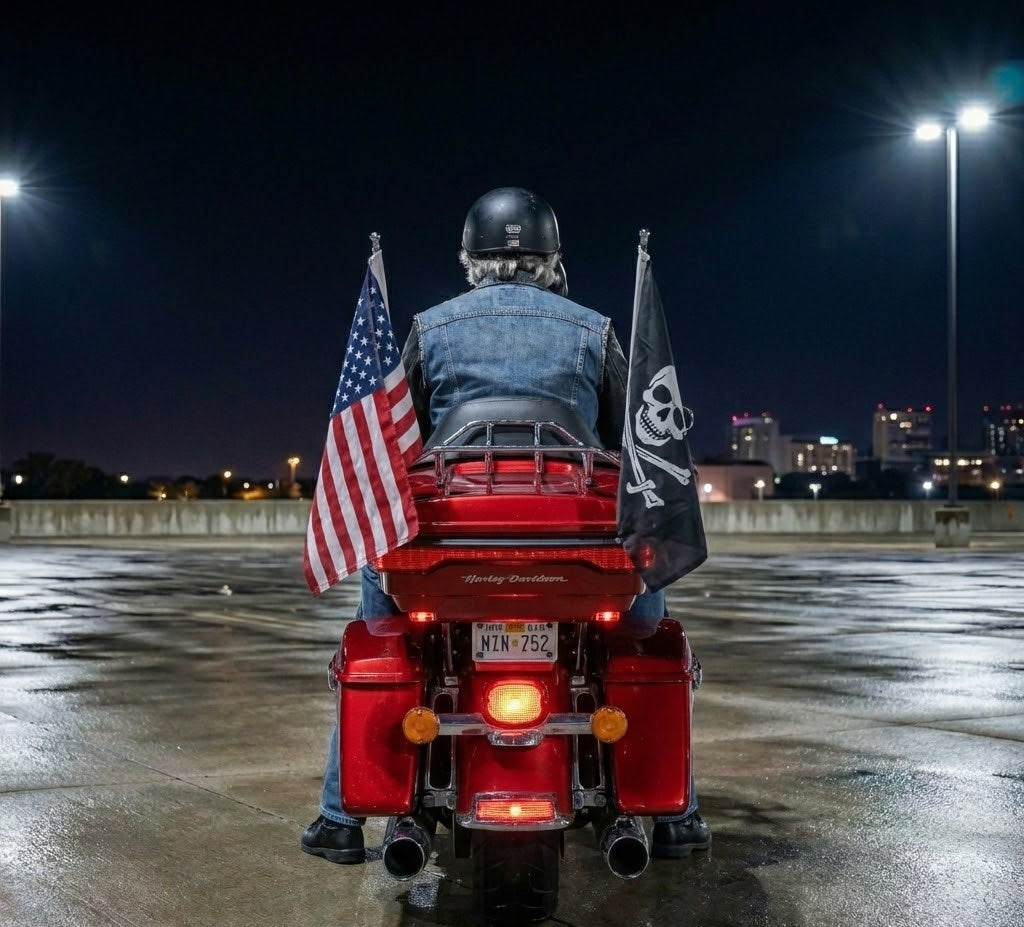 2Pack Harley Davidson Motorcycle Flagpole Mount Kit  1/2" Luggage Rack – 6" x 9" American & Skull Flags Stainless Steel Pole