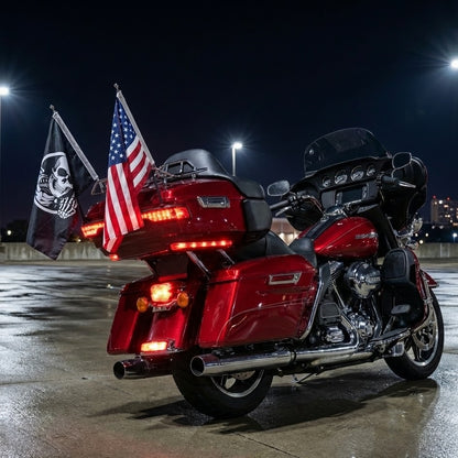 2Pack Harley Davidson Motorcycle Flagpole Mount Kit  1/2" Luggage Rack – 6" x 9" American & Skull Flags Stainless Steel Pole