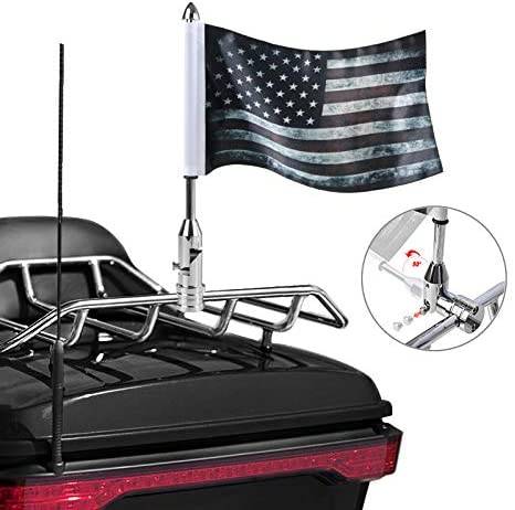 Chrome Foldable Harley Touring Luggage Rack Flag Pole Mount