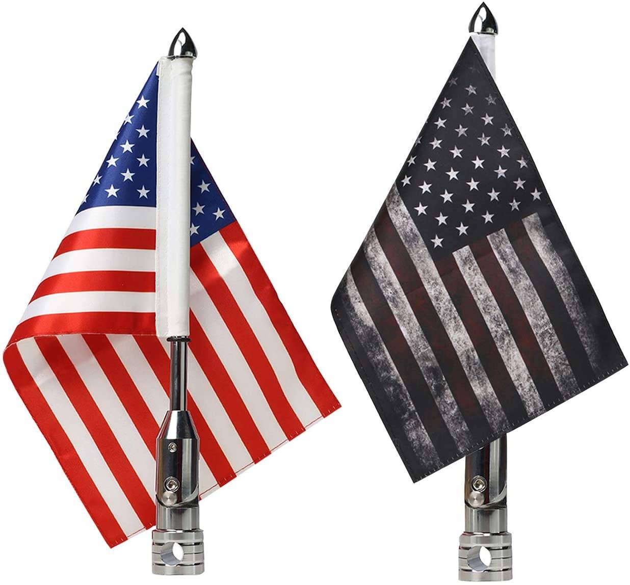2 Pcs Motorcycle Flagpole Mount Foldable 90° (2 Color Flags